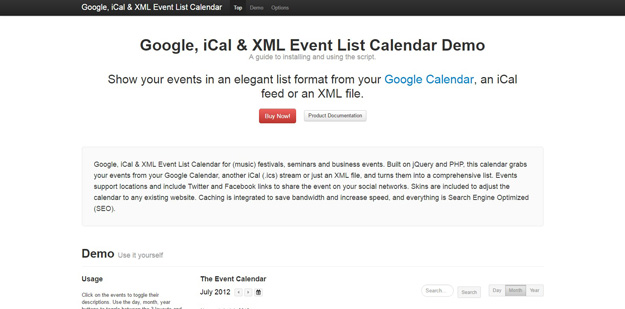 Google iCal XML Event List Calendar